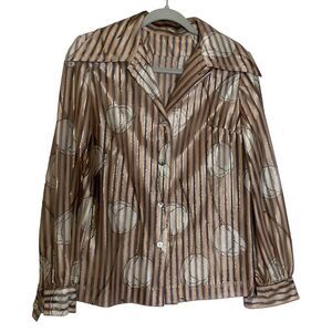 Serbin Muriel Ryan Blouse Womens‎ Medium Semi Sheer Tulips Metallic Thread VTG